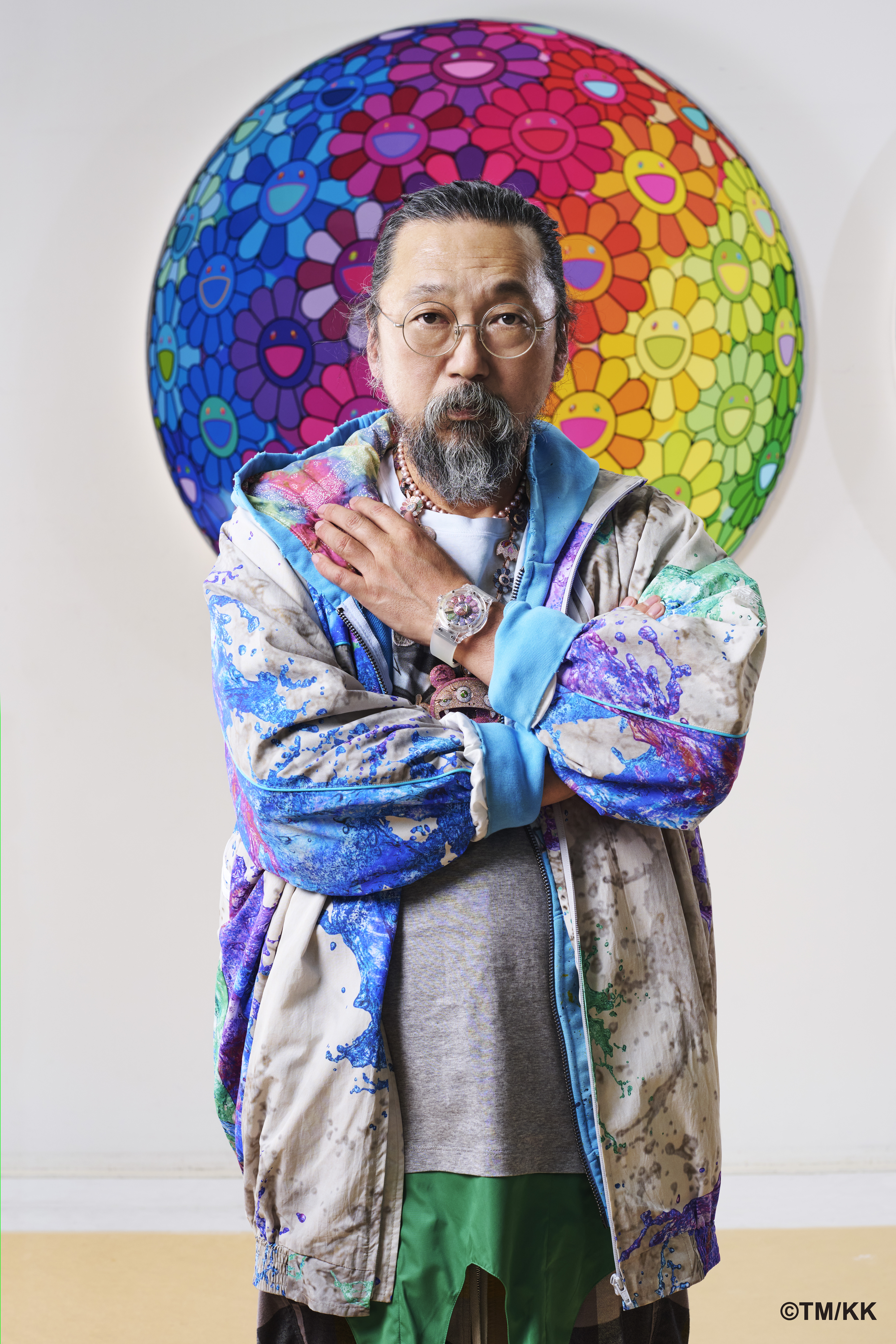 Takashi Murakami wearing the Hublot Classic Fusion Takashi Murakami Sapphire Rainbow 3